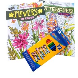 2 Colorful flowered and Butterfly books with Color Pencil's